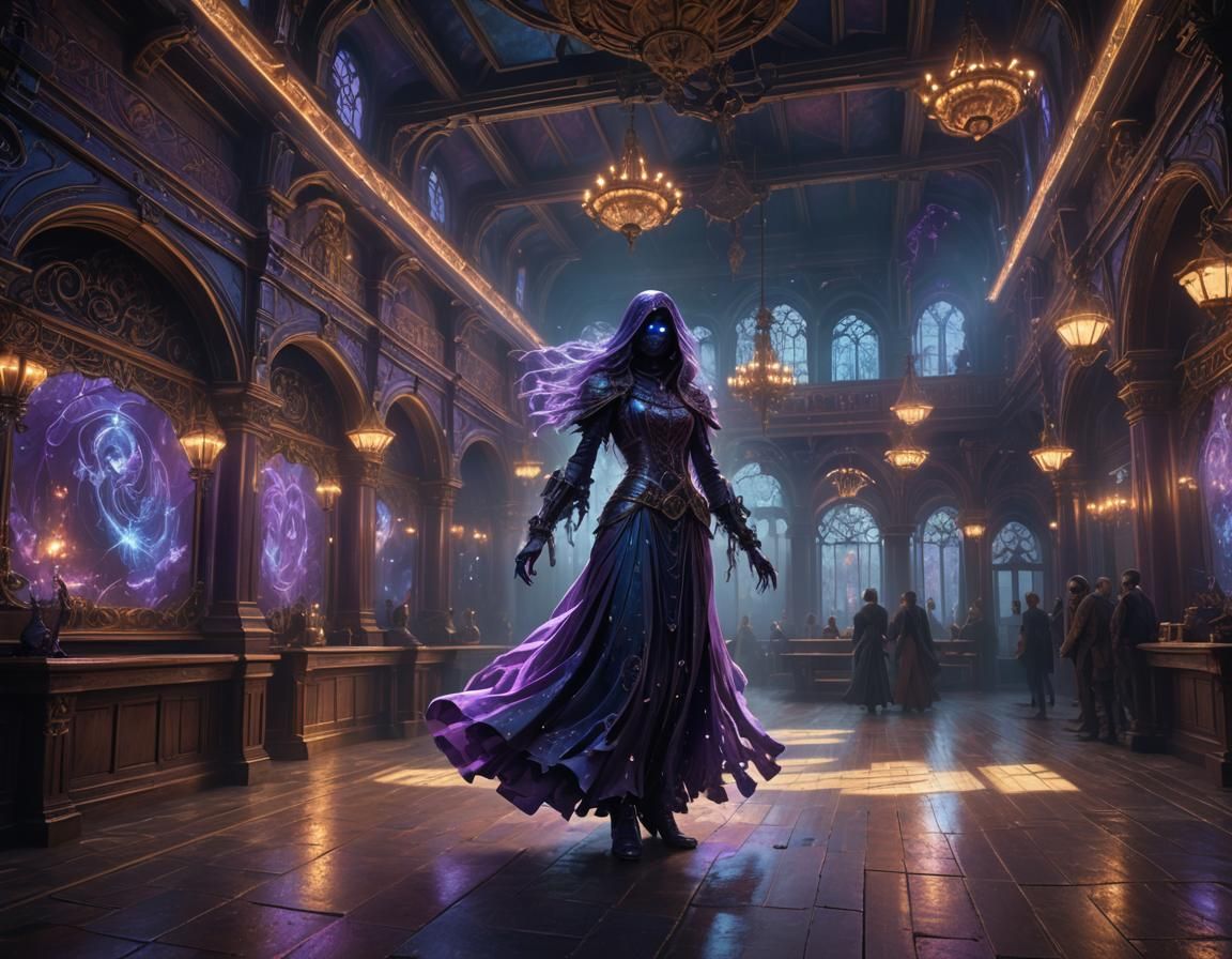 Spectral Ghost Haunts Dance Hall in Dark Fantasy Style