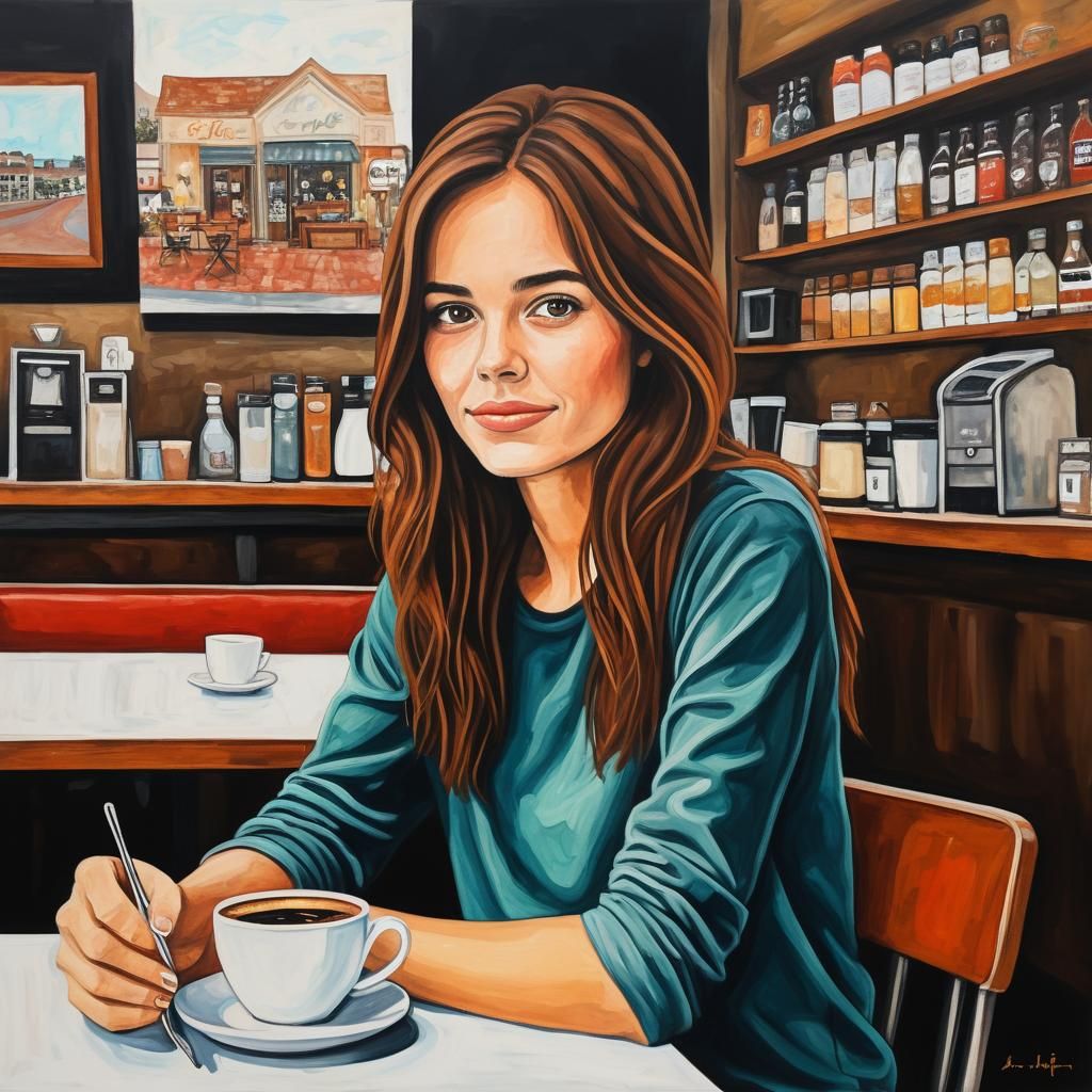 Woman in Coffee Shop: A Mixed Media Painting