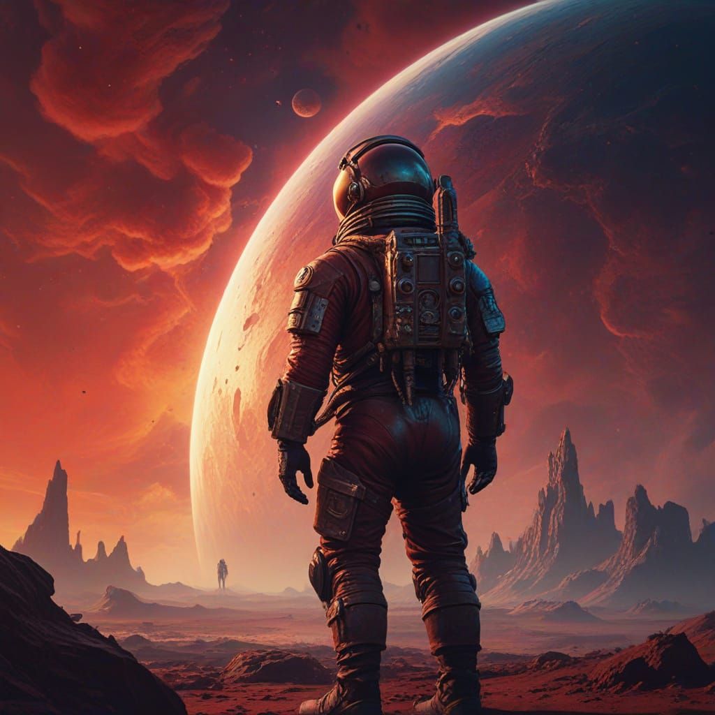 Astronaut on Alien Planet in Dark Fantasy Art Style
