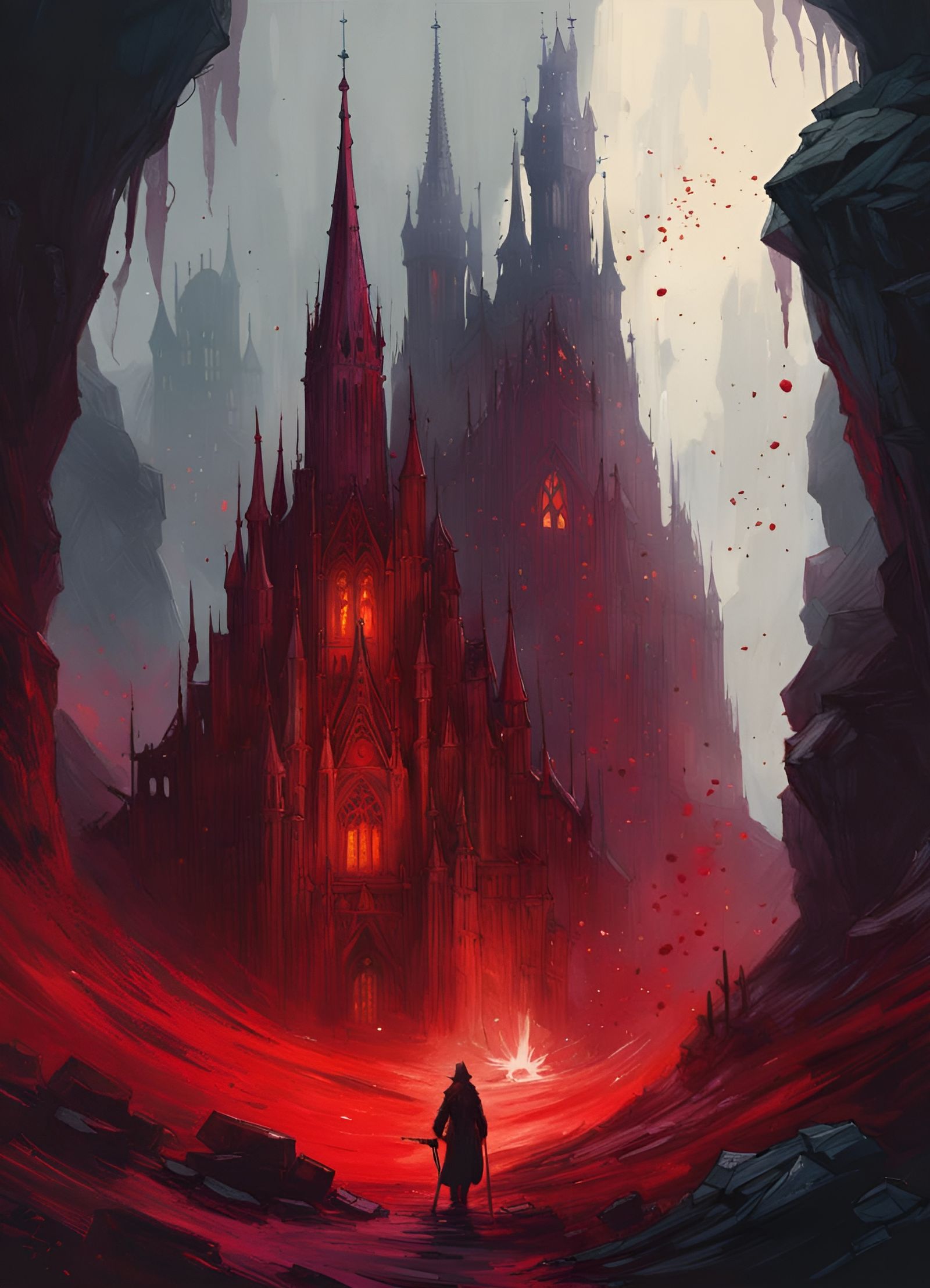 Fallen Cathedral on Mountain Top in Crayon Caricature