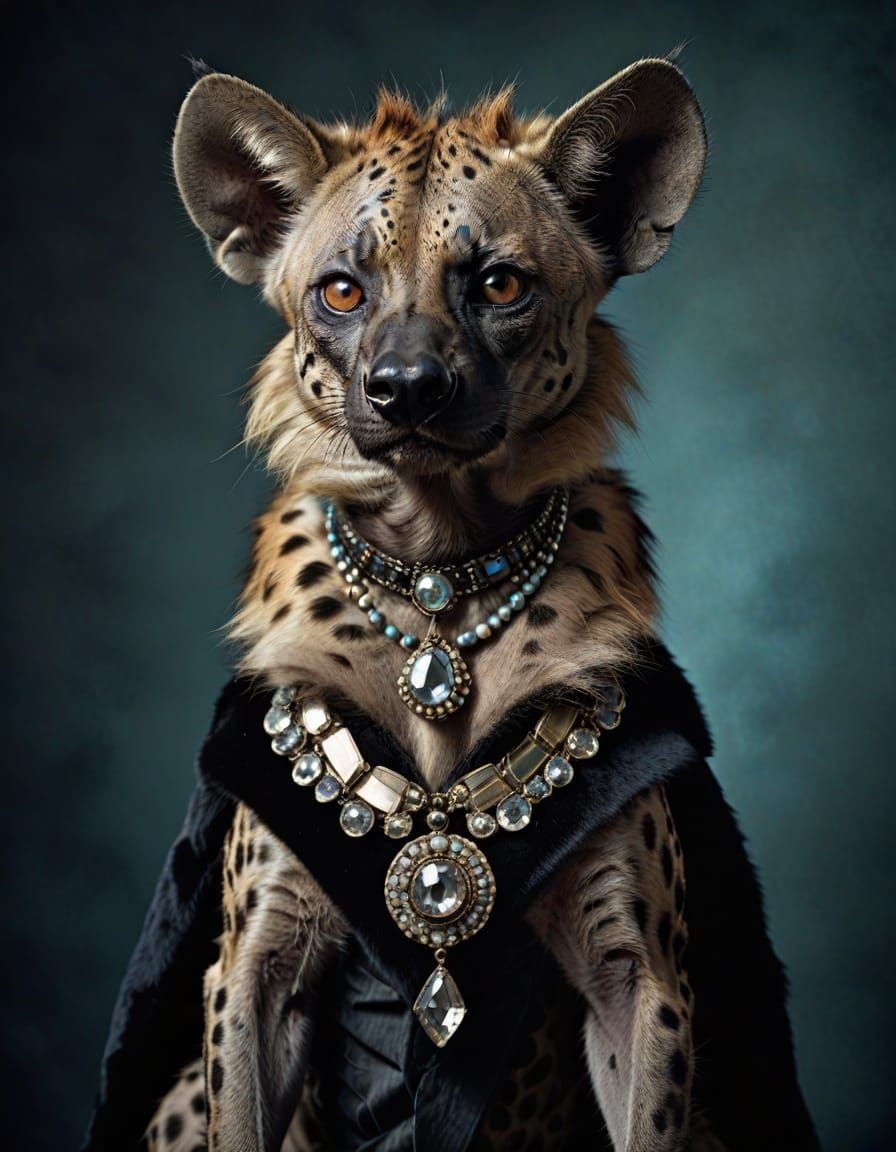 Alien Cat Hyena in Opalescent Art Deco Attire