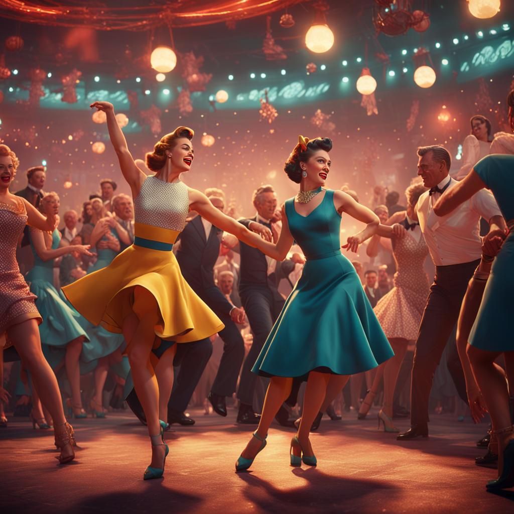 1950s Pinup Rockabilly Dance Art in Detailed Matte Painting