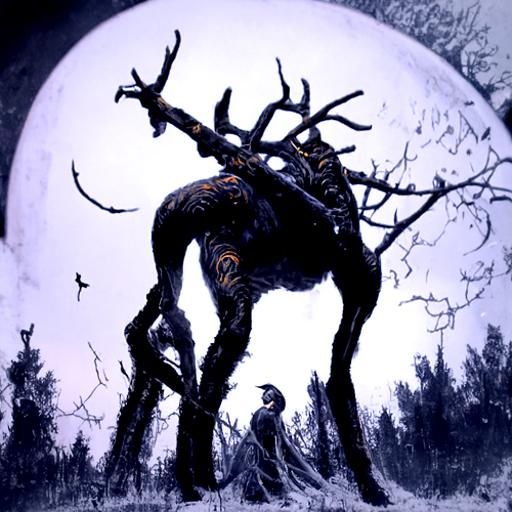 Majestic Stag in Dark Fantasy Landscape