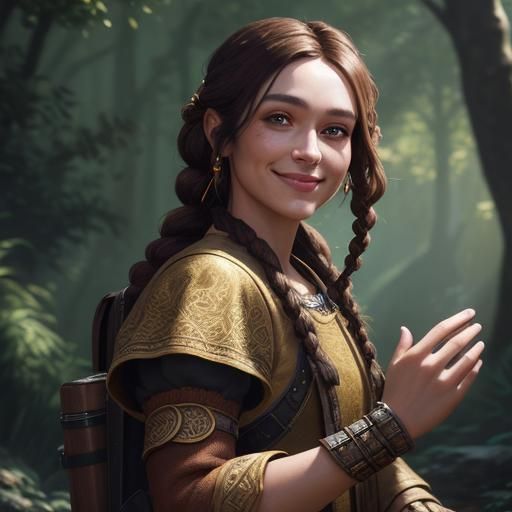 Smiling Girl with Bubble Braid in Digital Painting