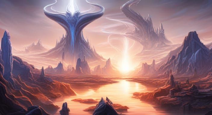 Alien World with Two Moons and White Fire