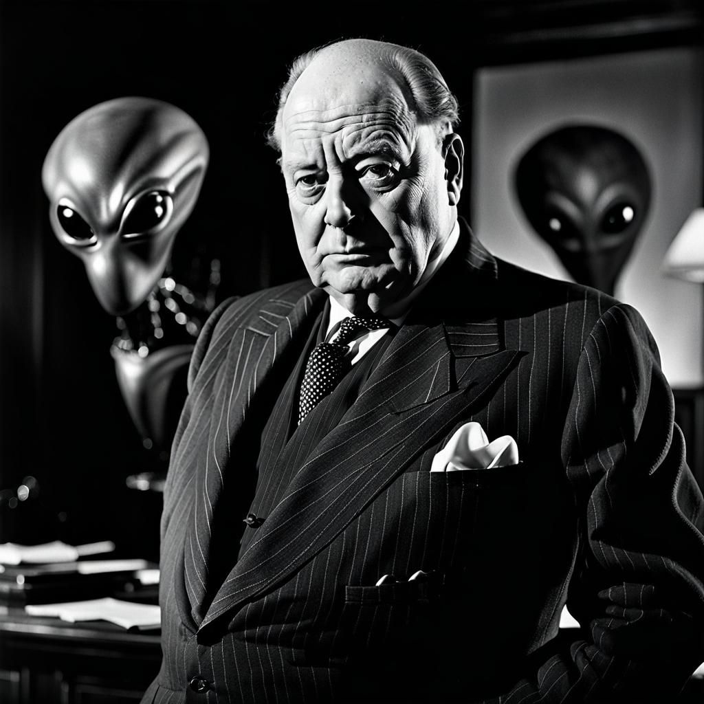 Churchill Portrait with Alien Visitor