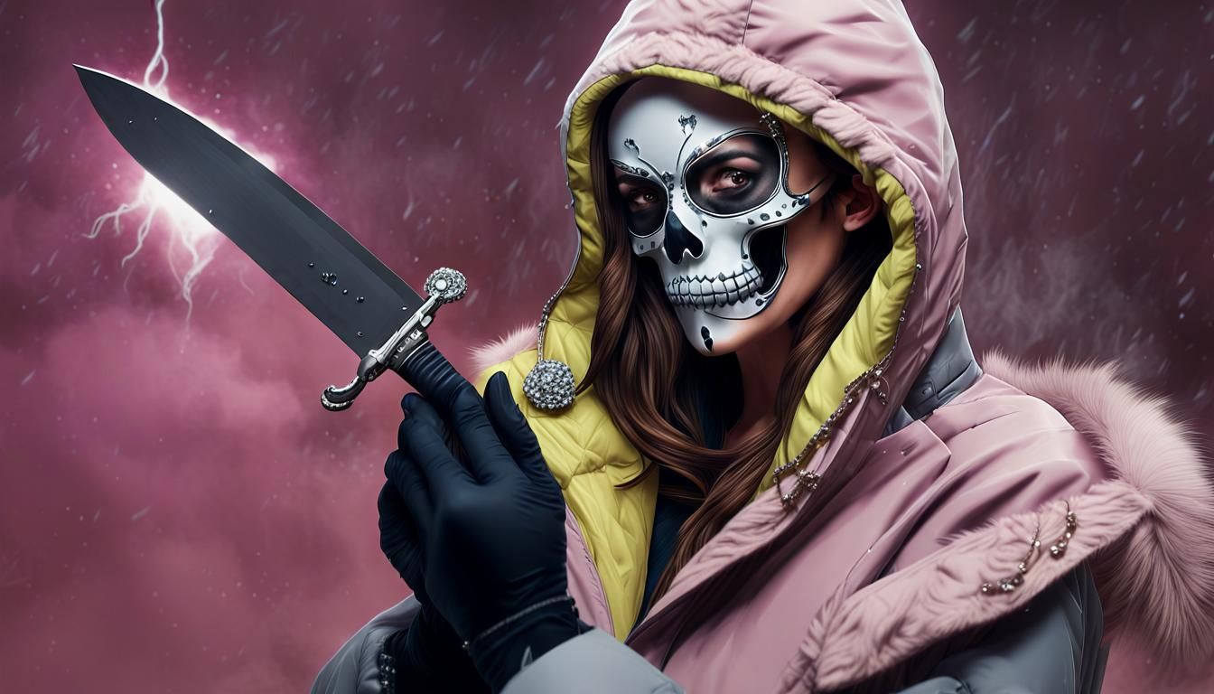 Brunette Assassin with Skull Mask in New York