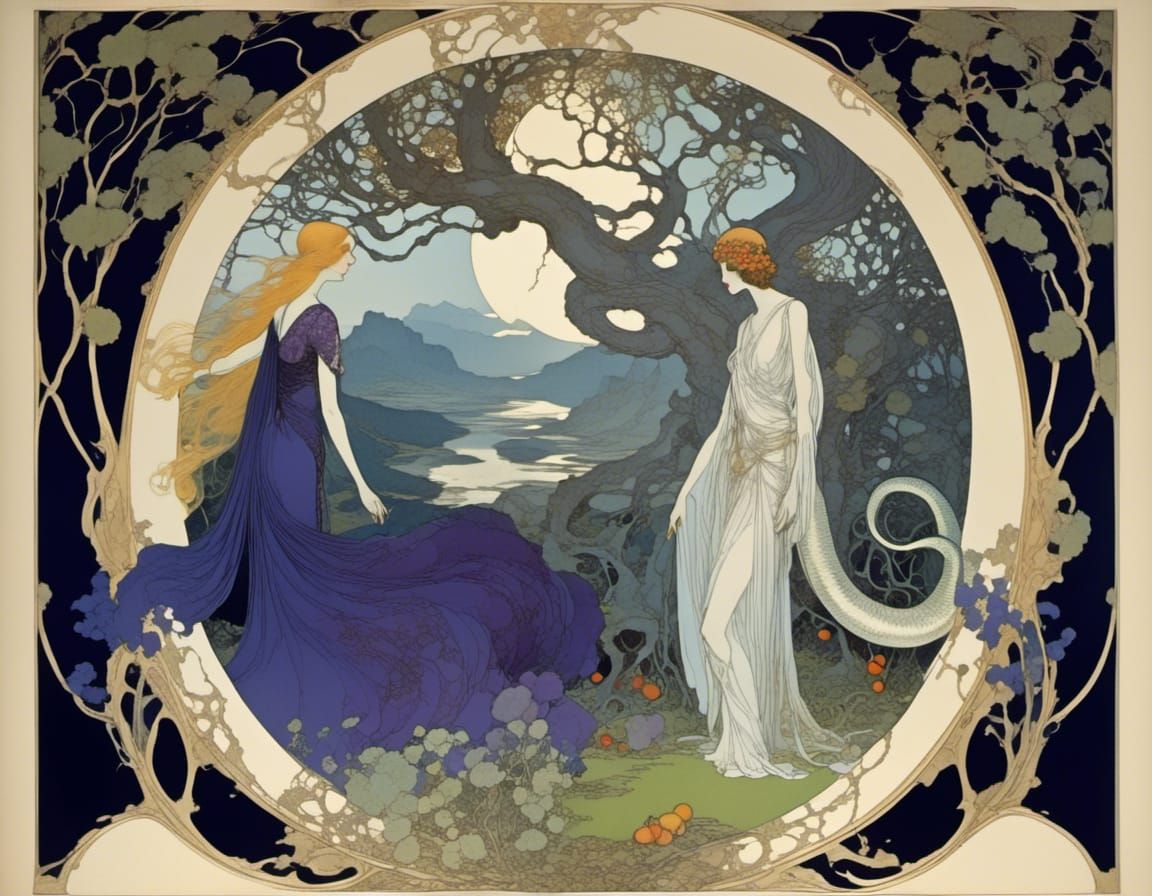 Adam and Eve in Eden: Pre-Raphaelite Illustration