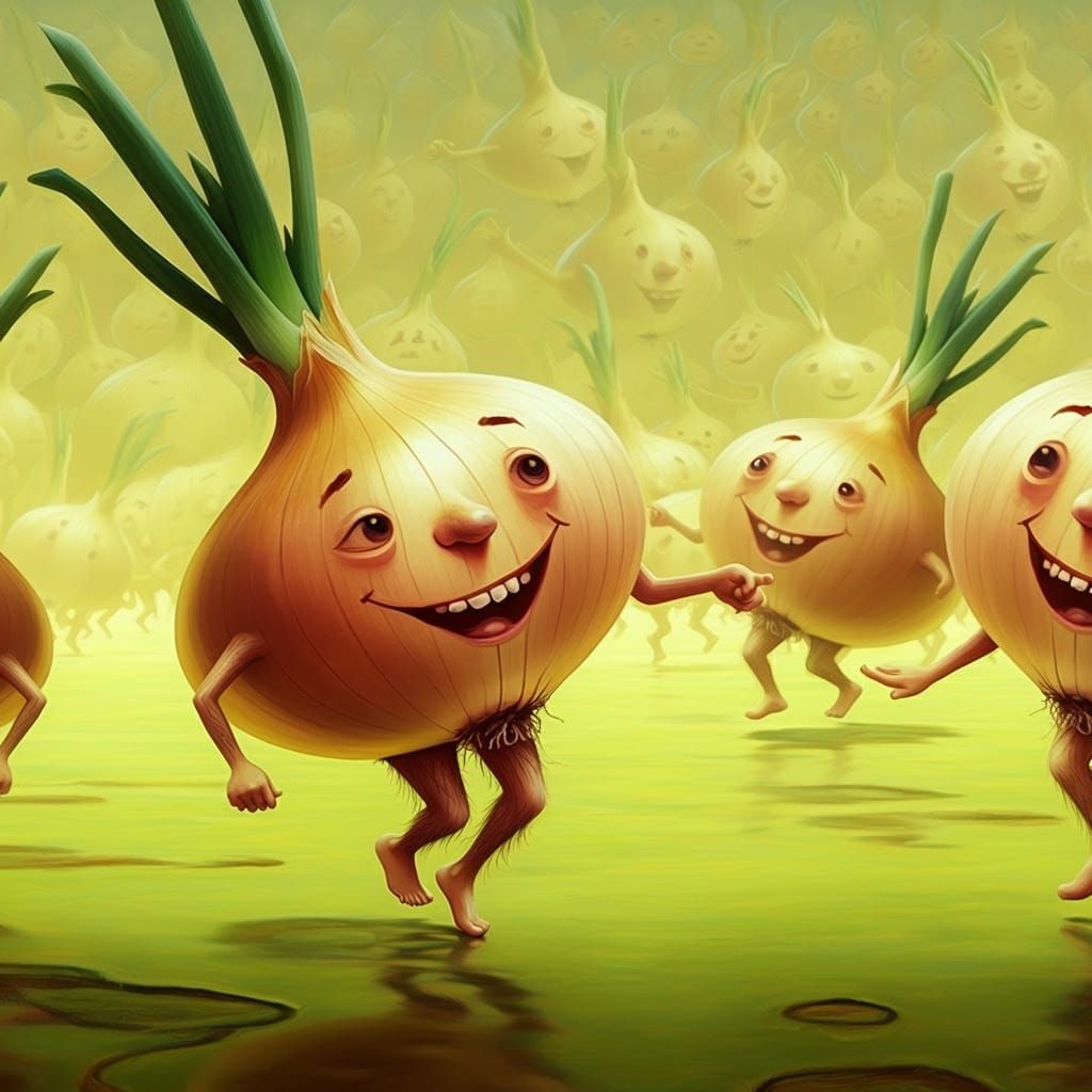 Surreal Onions Dance in Harmony, Blending Forms in a Vibrant...