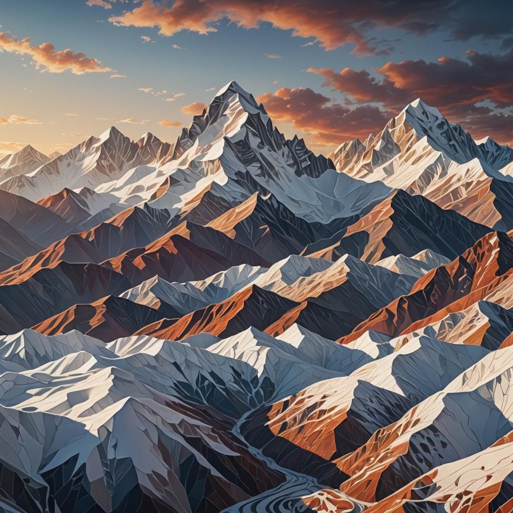 Majestic Mountain Sunrise in Digital Art Style