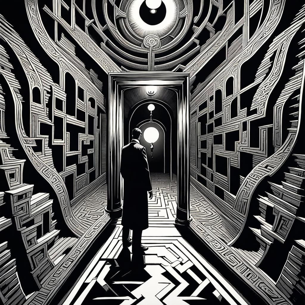 Infinite Mirror Maze in Lovecraftian Horror Style