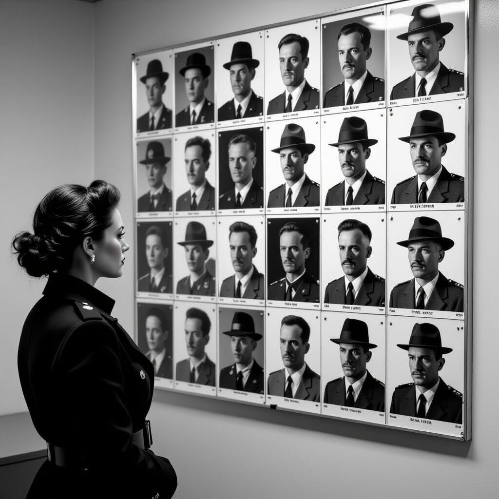 Film Noir Woman in Police Station