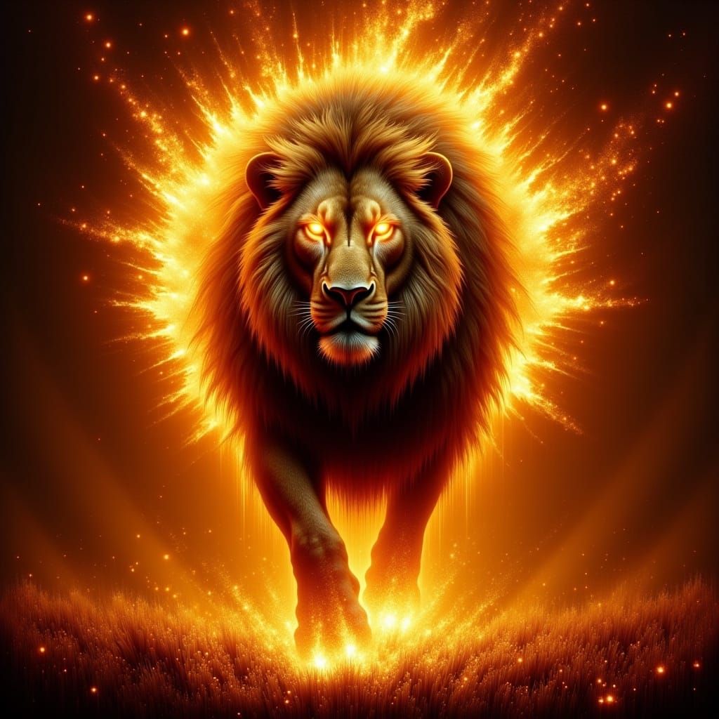 Fiery Lion in Dramatic Expressive Painting Style