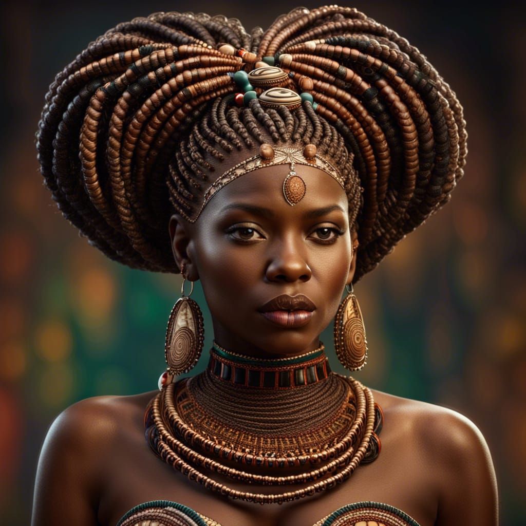 African Goddess Portrait with Elaborate Braids