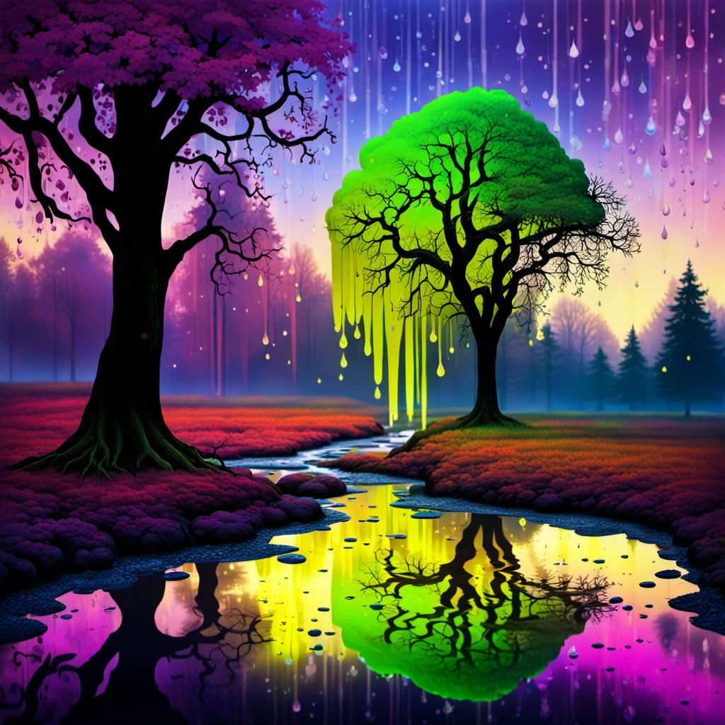 Trees Dripping Colors in a Romantic Atmosphere