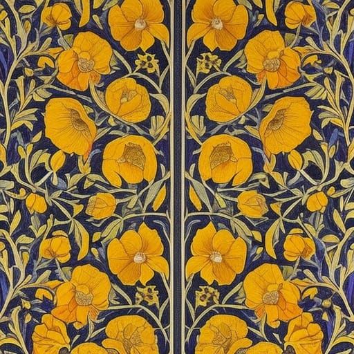 Yellow Poppies in William Morris Style