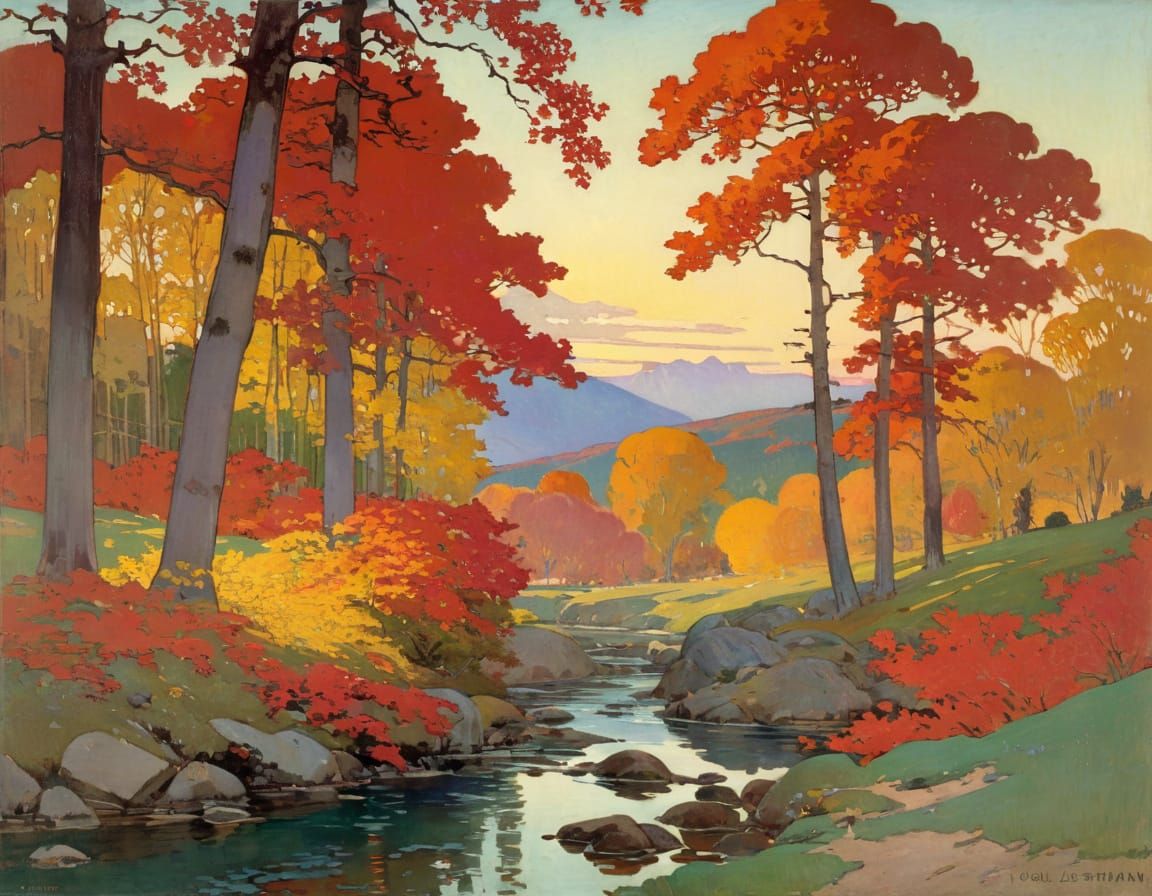 Vibrant Red Maples in Golden Hour Autumn Paradise