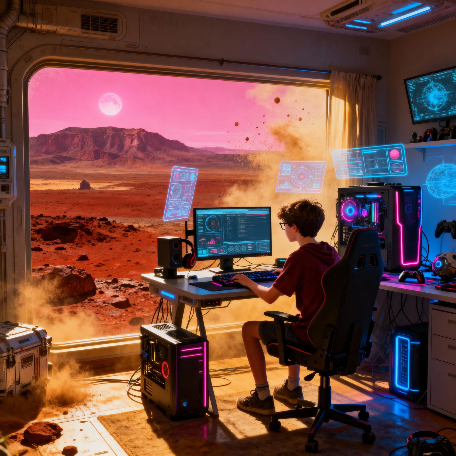 Playing games while dad works