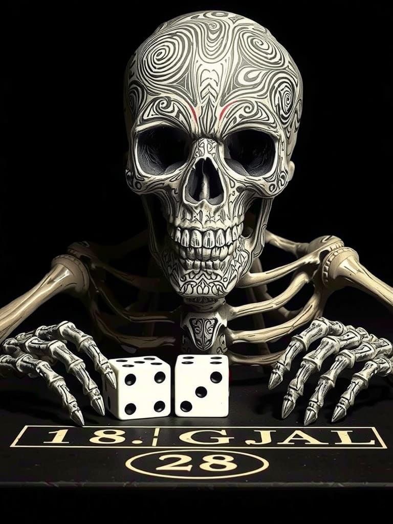 Photorealistic Skull and Dice Still Life with Dramatic Light...