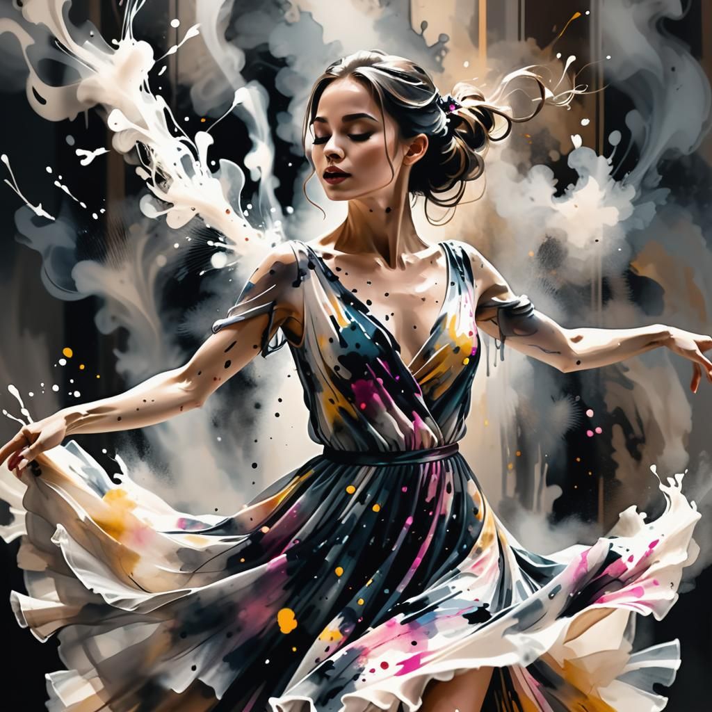 Elegant Dancer in Ink Splatter Graffiti Art
