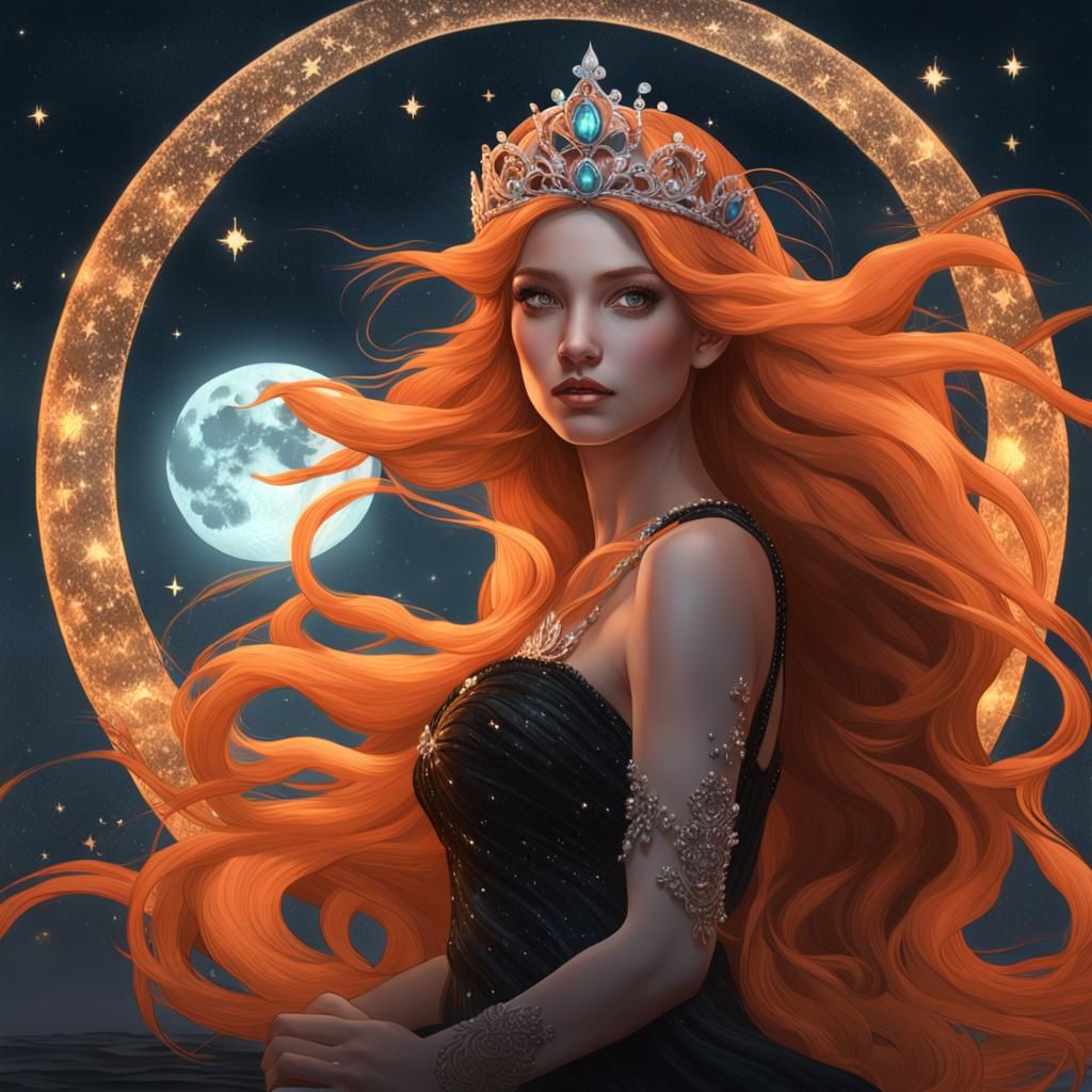 Hyperrealistic Mermaid Portrait with Tiara in Moonlight