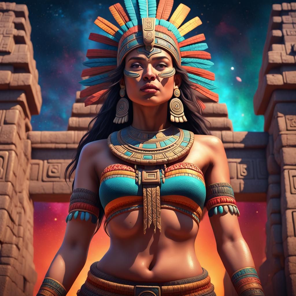 Aztec Woman on Temple about to be Sacrificed