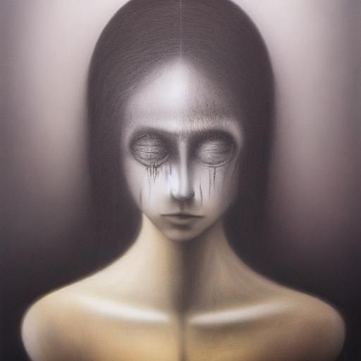 Ethereal Horror: Faceless Woman in Dystopian Surrealism