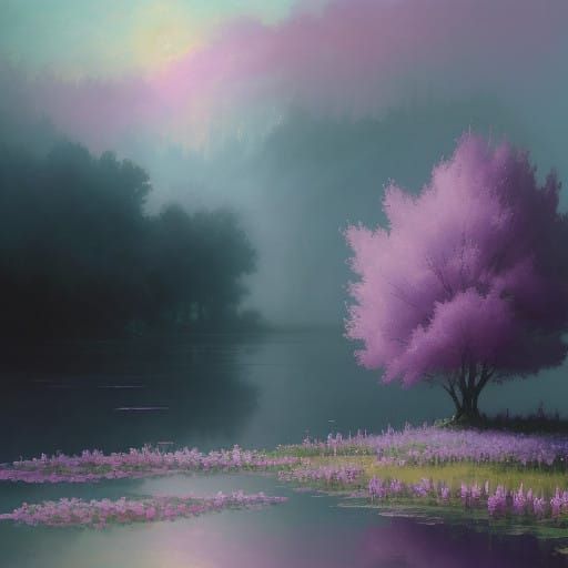 Ethereal Lilac Dreamscape in Impressionist Style