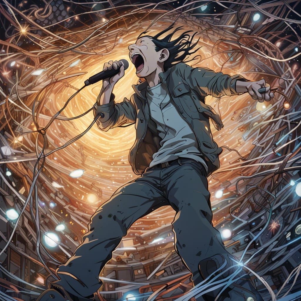 Singer Screaming into Microphone in Comic Art Style