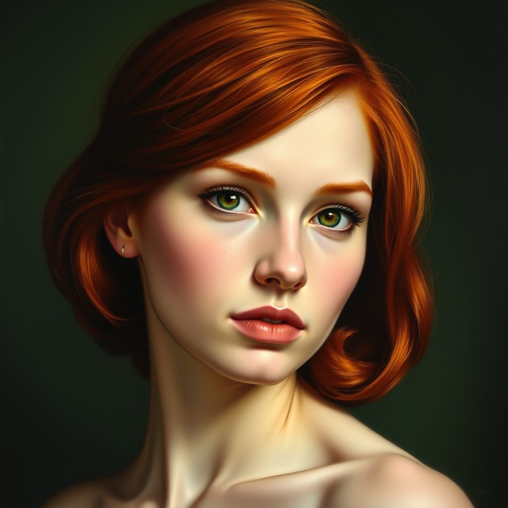 Neoclassical Portrait of Determined Woman with Red Hair