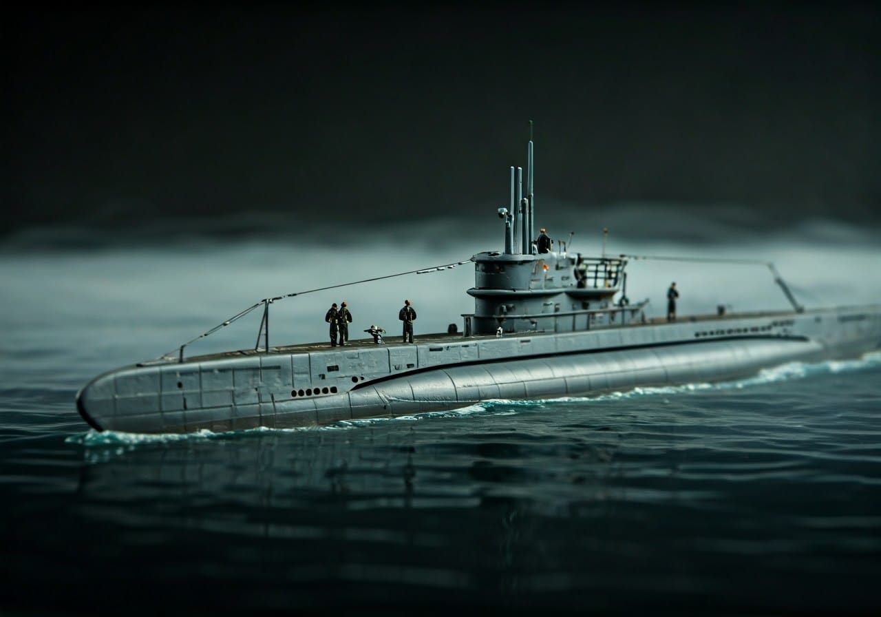 WWII German U-BOAT Miniature Scene in Fog