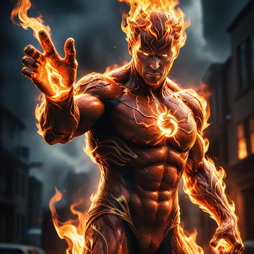 Human Torch in Hyperrealistic HDR Cinematic Style