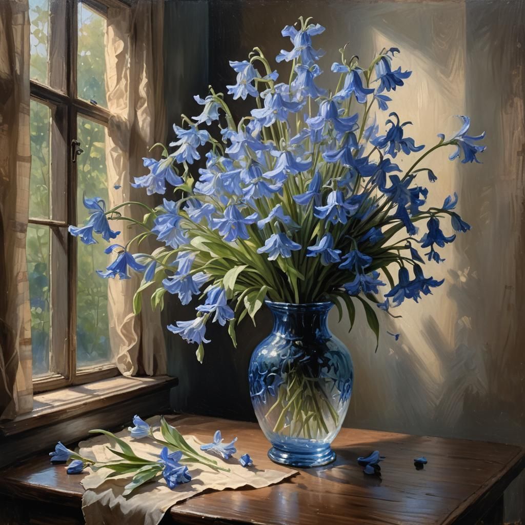 Bluebells Oil Painting in Bouguereau Style