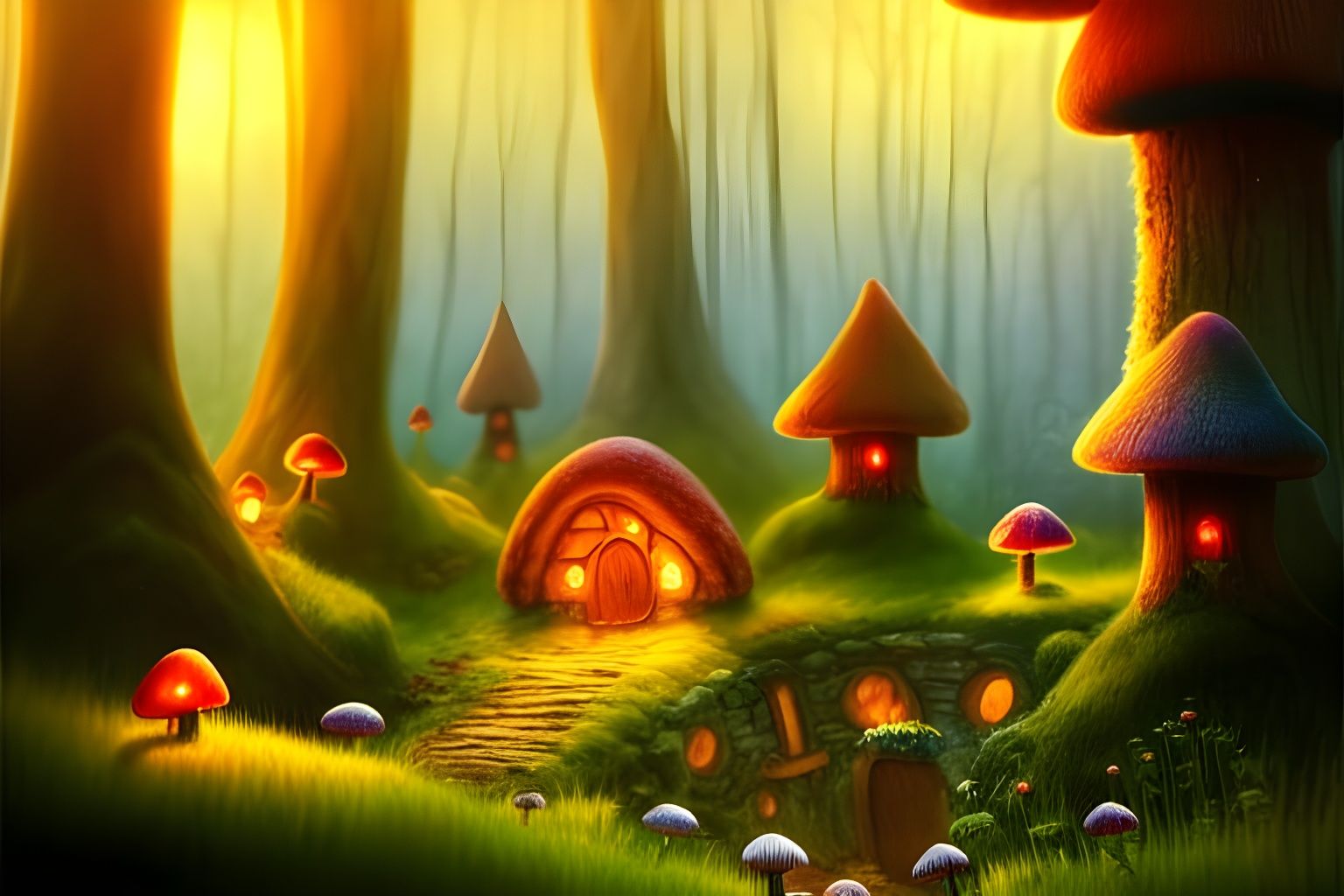 Smurfs Village Fairytale Landscape in Digital Illustration