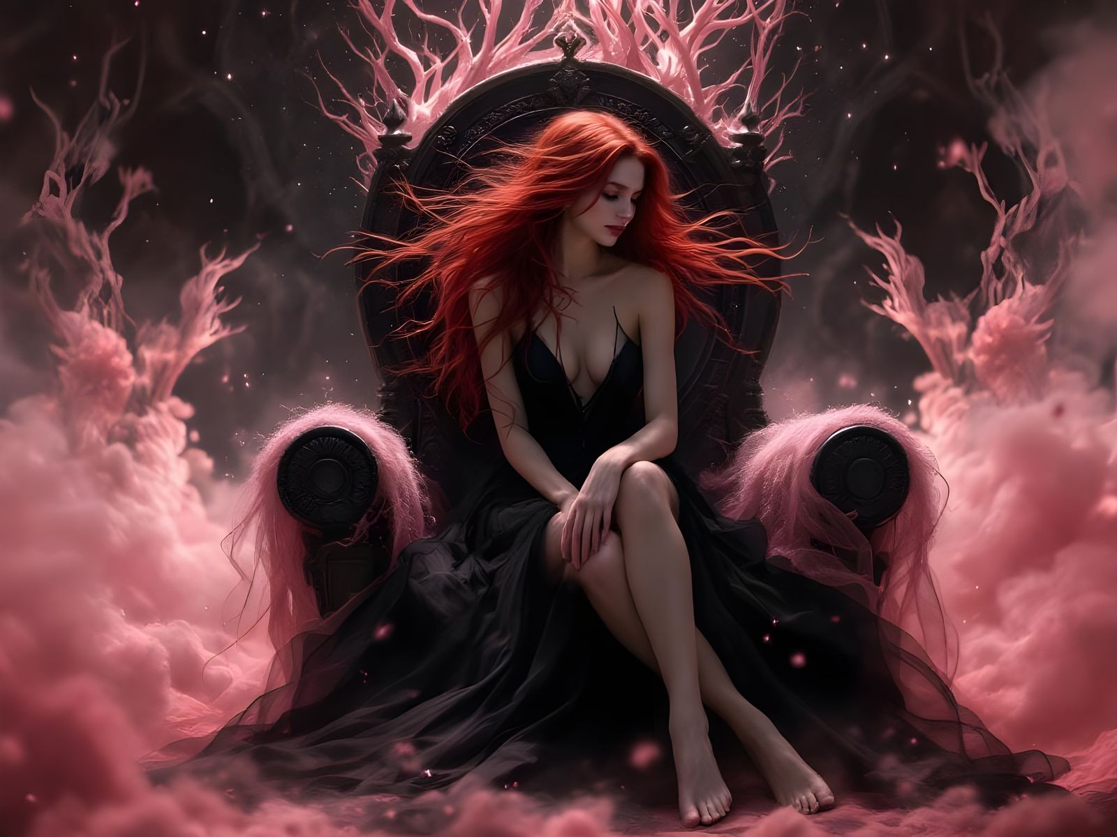 Ethereal Norse Goddess on Rose Throne