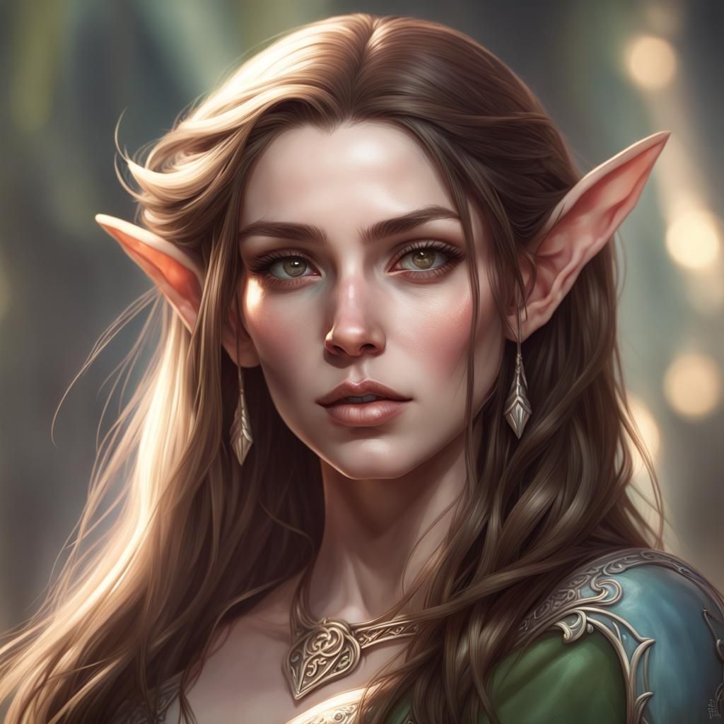 Elegant Elf Portrait in Art Nouveau Style
