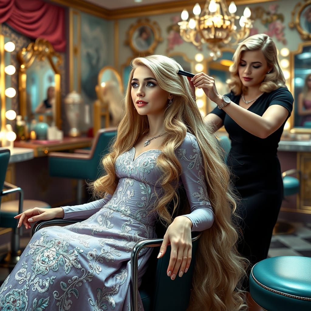Rapunzel in 1940s Salon: Hyperrealistic Bridal Portrait