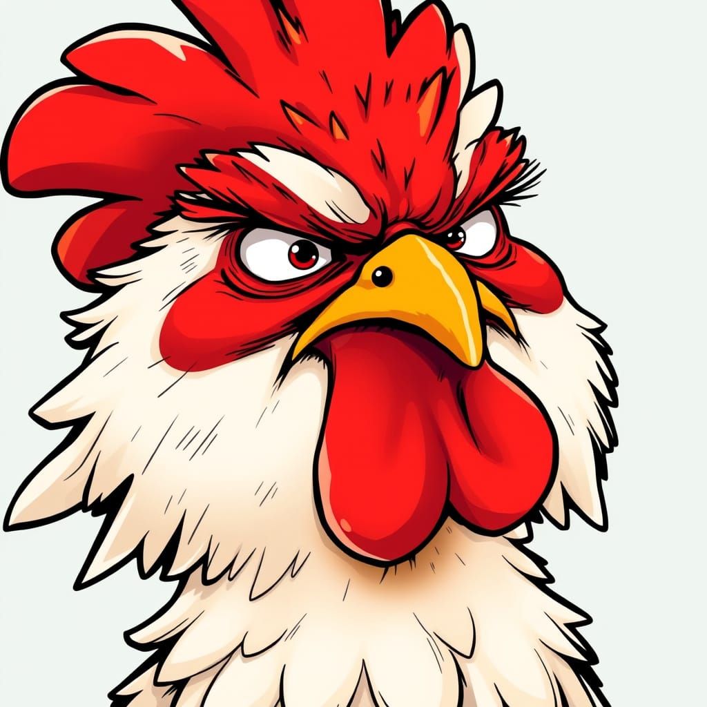 Grumpy Chicken with Fluffy Feathers in Manga Style