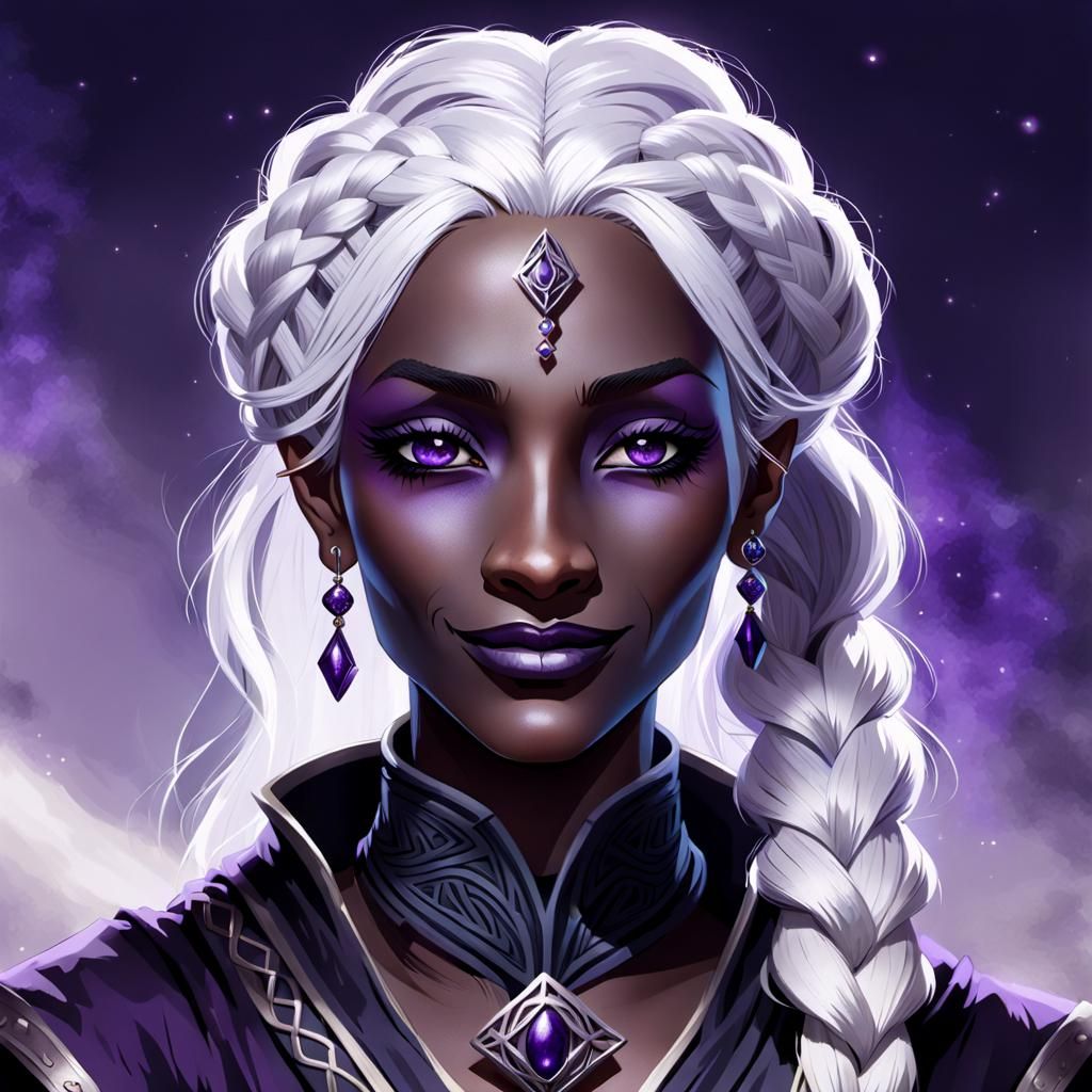 Drow Wizard Portrait with Braided White Hair