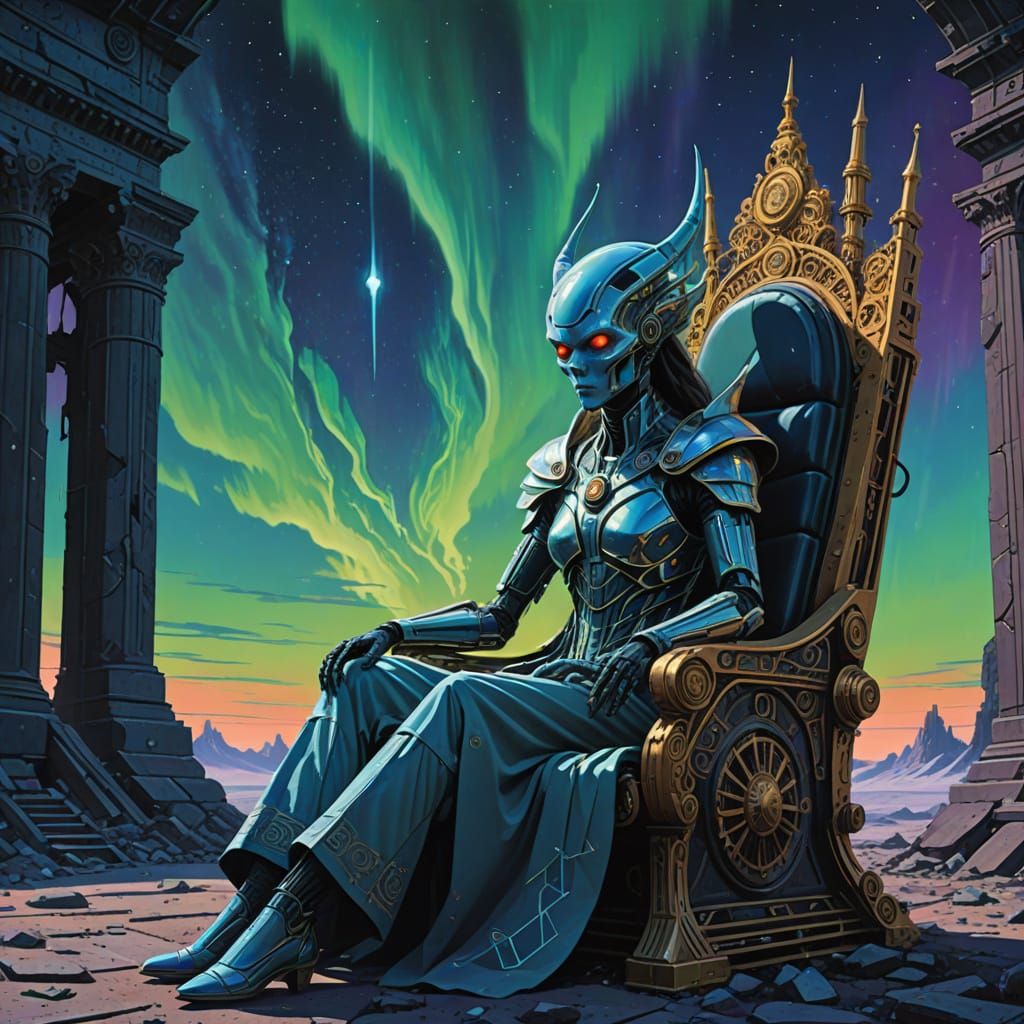 Ethereal Alien Queen in Ancient Temple