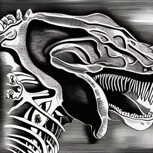 Dinosaur Anatomy: Surrealist Black and White Illustration
