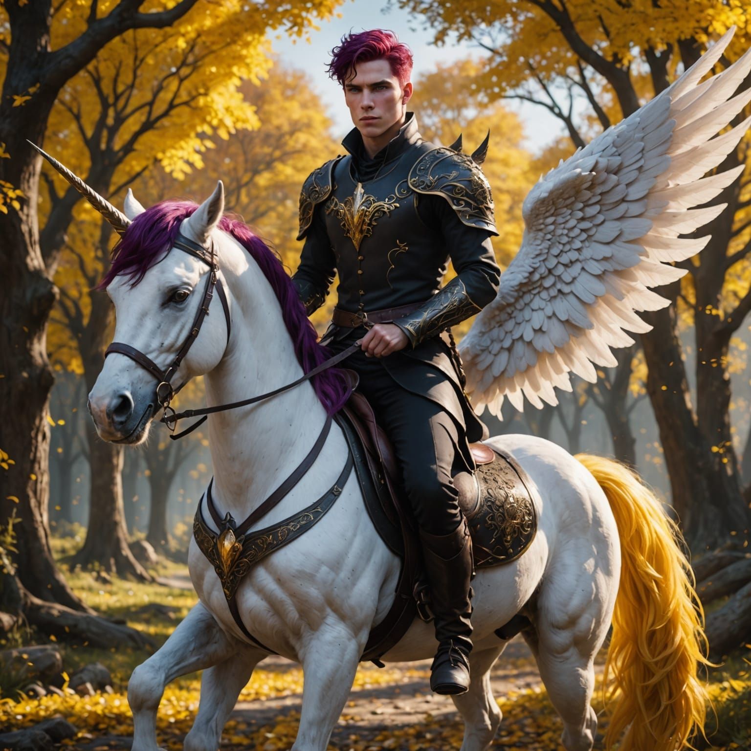 Violet Eyed Knight Braves Fantasy Realm on Majestic White Un...