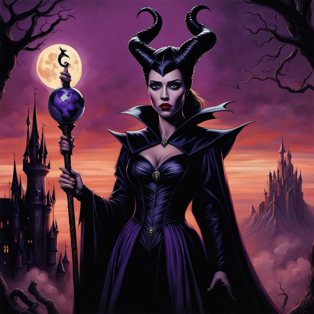 Sorceress with Crow in Gothic Horror Style