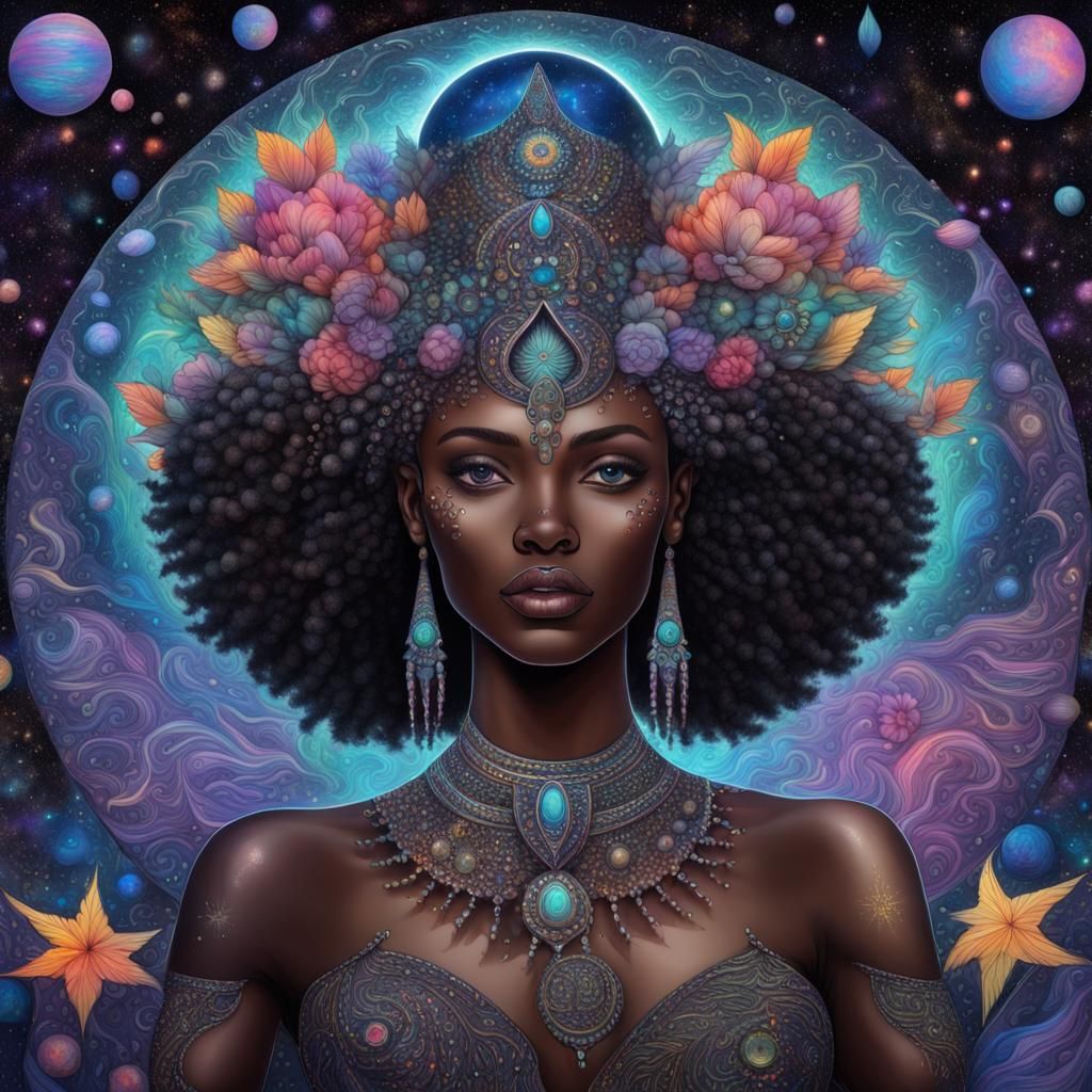 Cosmic Goddess Parade: Holographic Astral Illustration