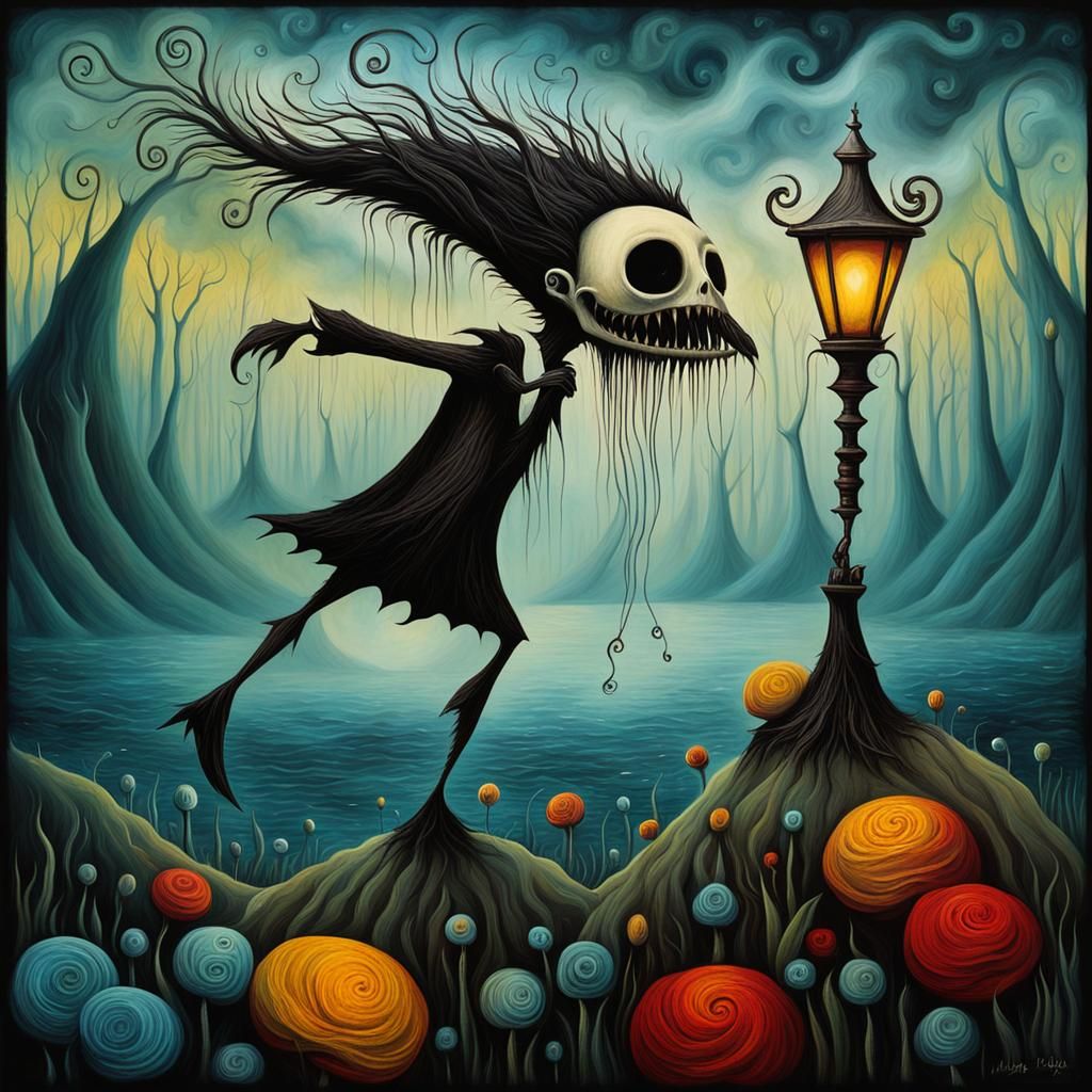 Boy in Surreal Emotional Landscape, Impasto Gouache Style