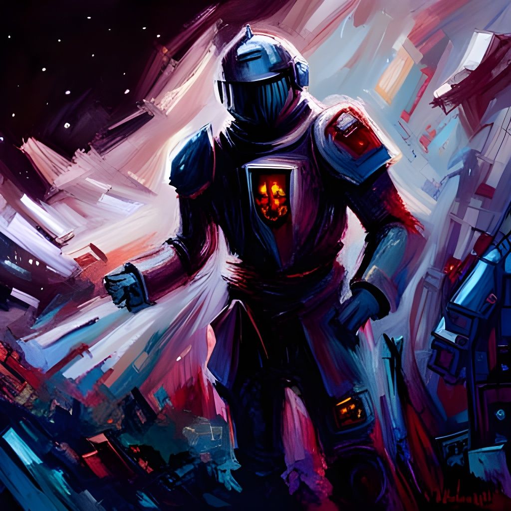 Knight's Cosmic Ambition: A Sci-Fi Impasto Painting