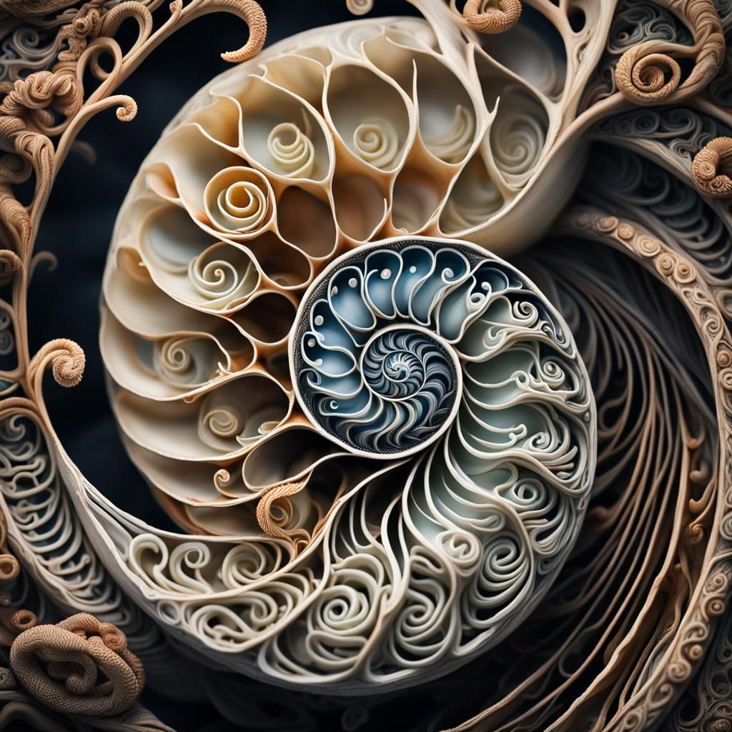 Hyperrealistic Zentangle Nautilus Shell in HDR
