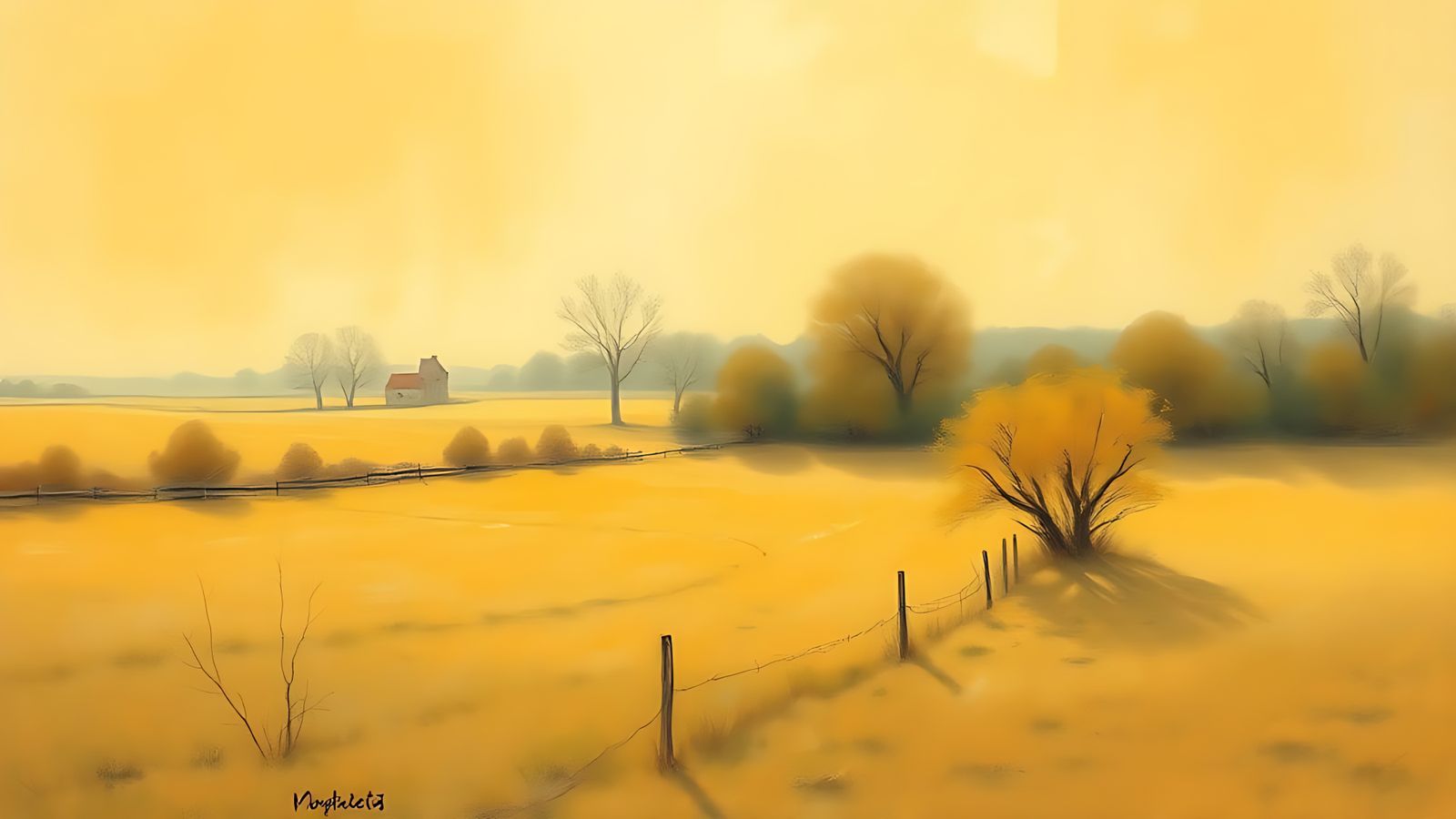 Mellow pastels depicting a rural scene