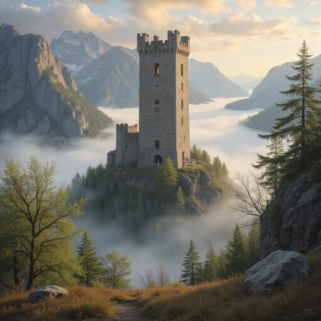 Medieval Norwegian Tower in Impressionist Light