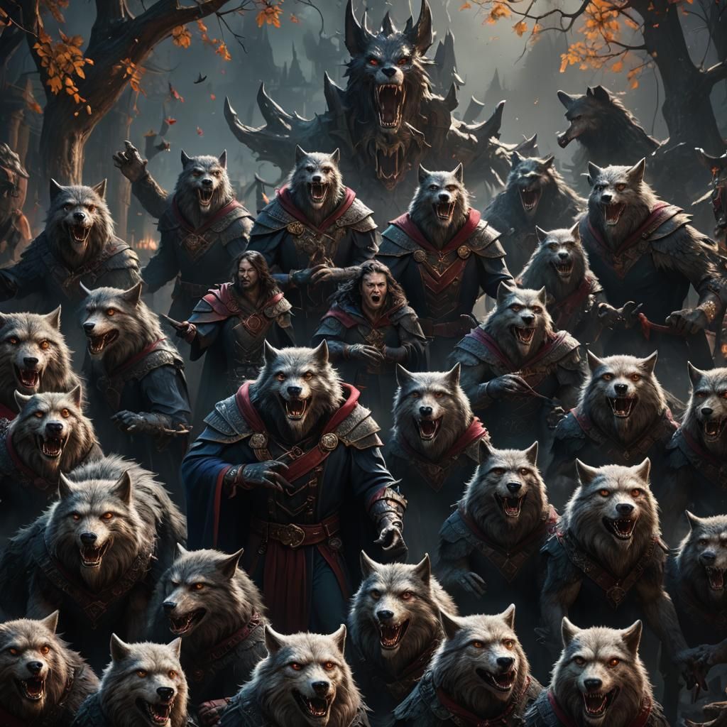 Vampire Choir with Werewolves in Detailed Matte Painting